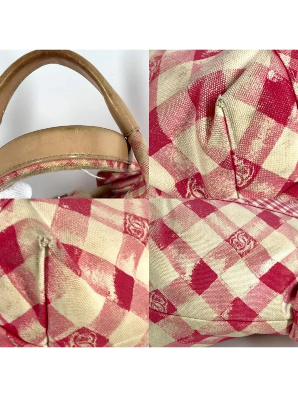 Chanel Handbag CC Logo Gingham Check Canvas Pink